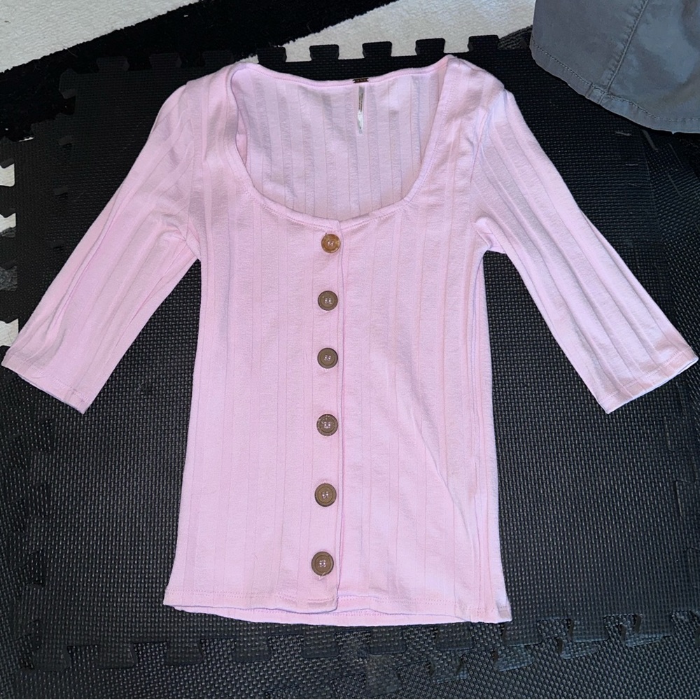 Free people light pink button down shirt